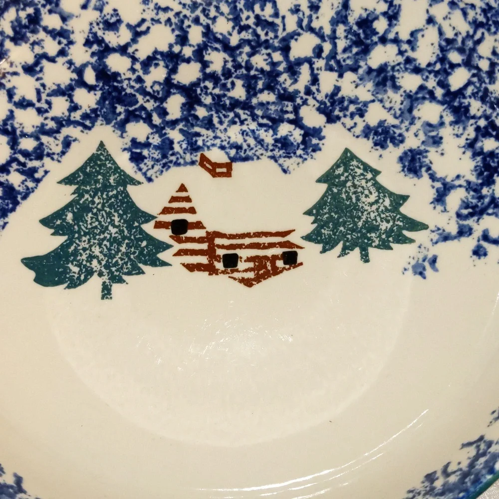 Vtg Serving Bowl Folk Craft Cabin In The Snow 9